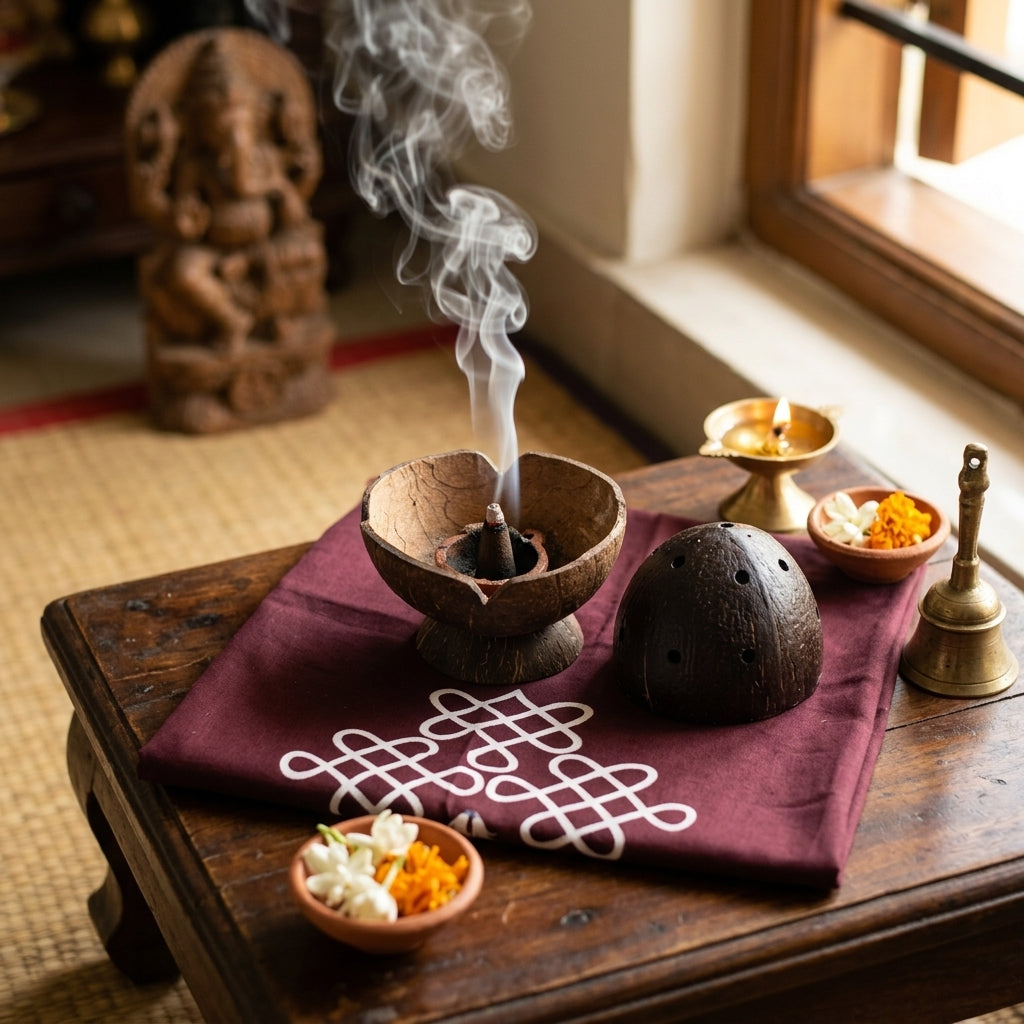 Natural Coconut Shell Dhoop Stand